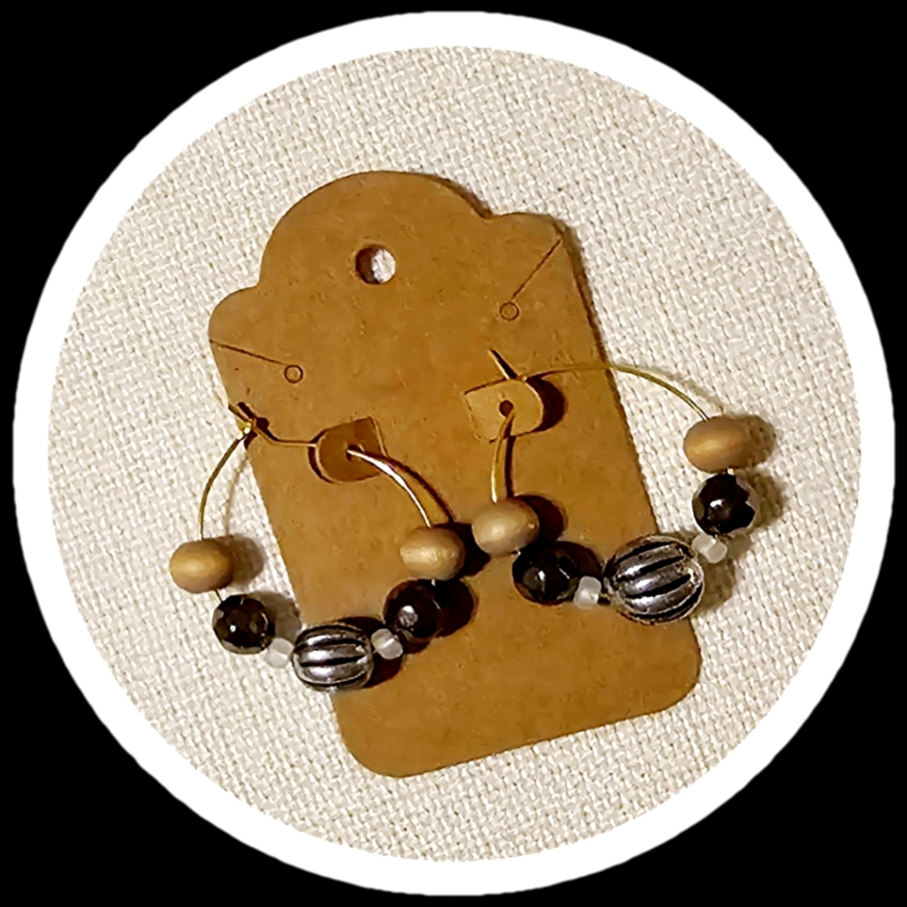 NEW- Hand Crafted Neutral Tone Beaded Hoop Earrings